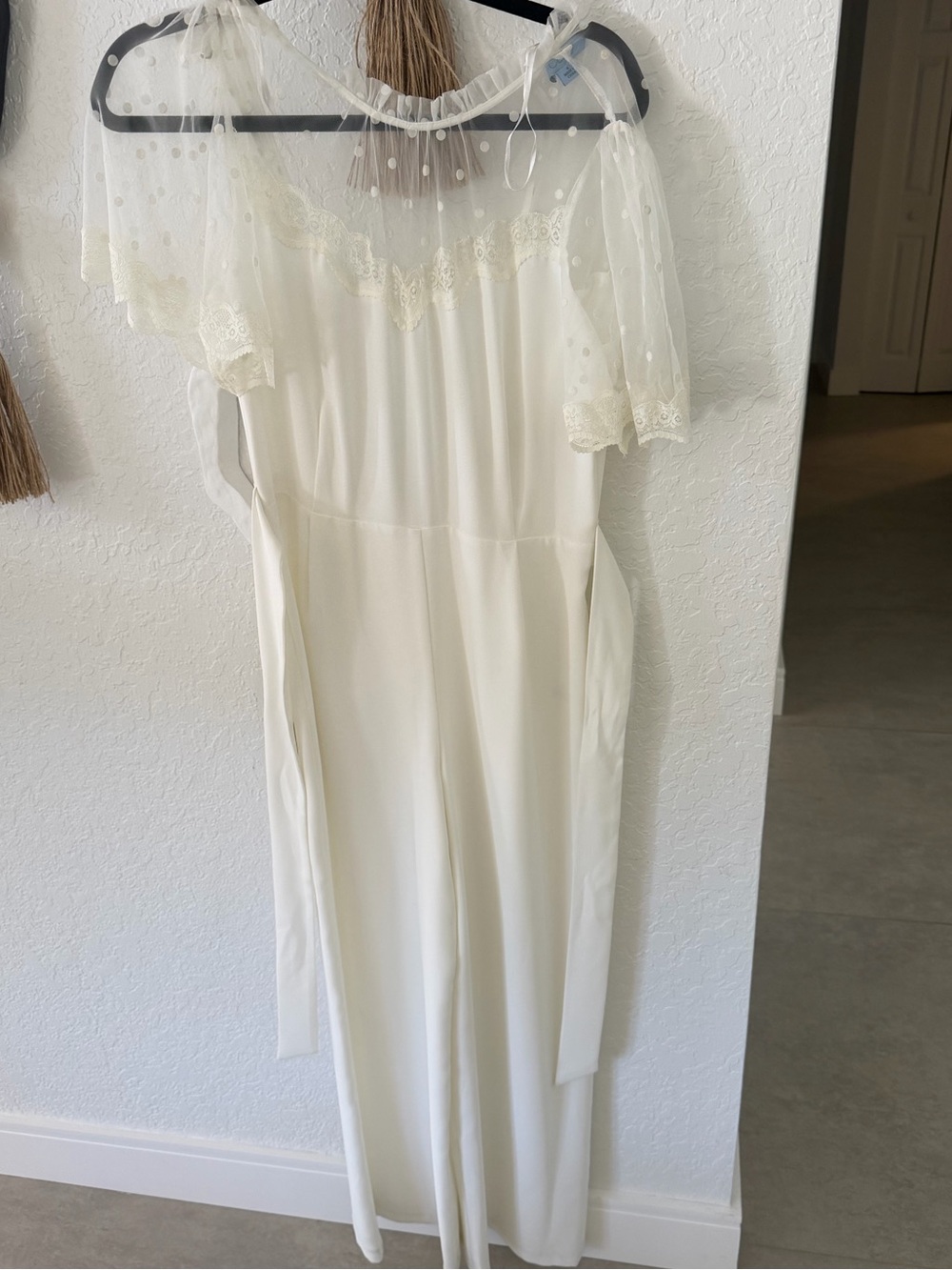 CeCe White Polka-Dot Sheer Overlay jumpsuit